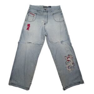 Vintage Y2K Paco Jeans Men's 31x29.5 Baggy Dragon Tiger Hip Hop Distressed